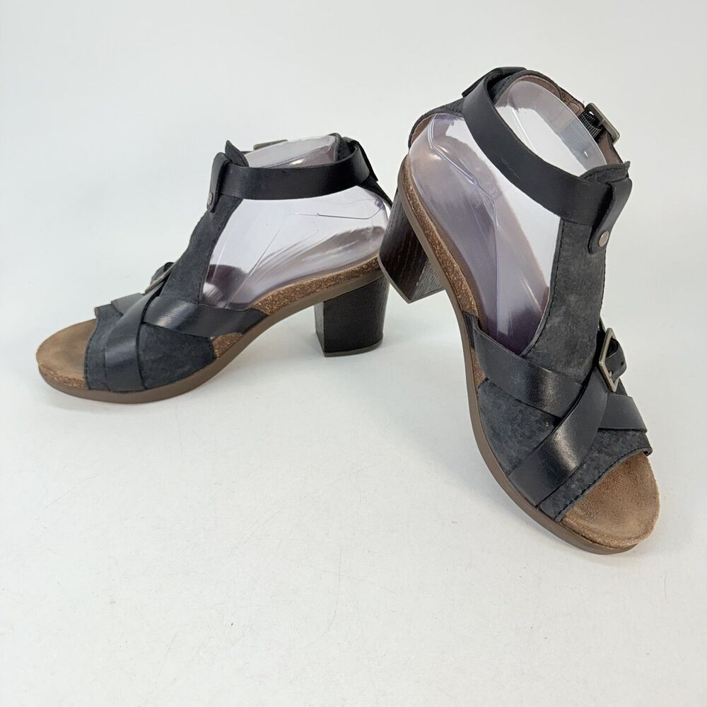 Dansko Dominique T-Strap Suede Black Leather Heel Sandals Size EU 40 US 9.5-10